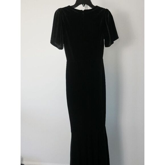 Lulus Black Velvet Trumpet Maxi Dress | XS | V-Neck | Flutter Sleeve | Slit Gown - Picture 8 of 11